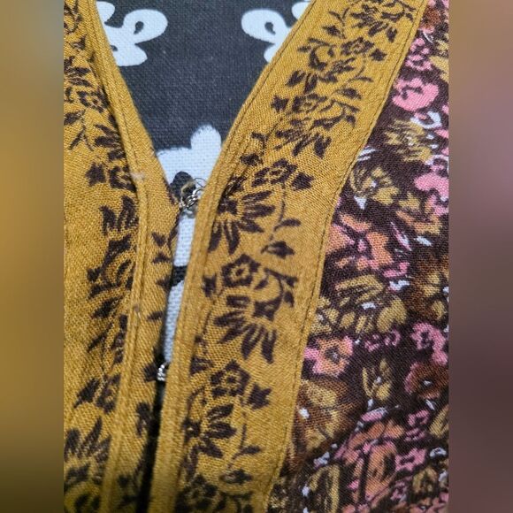 Long Boho Dress Floral Print Sz XL V Neck Elastic Waist Earth Tones Peasant - Picture 8 of 11